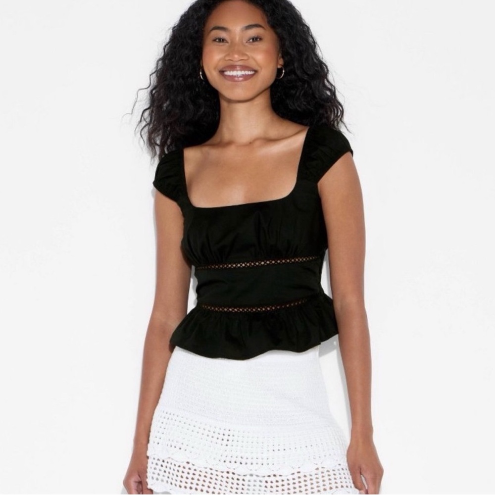 Wild Fable™ Women's Cap Sleeve Squareneck Peplum Top - Black S